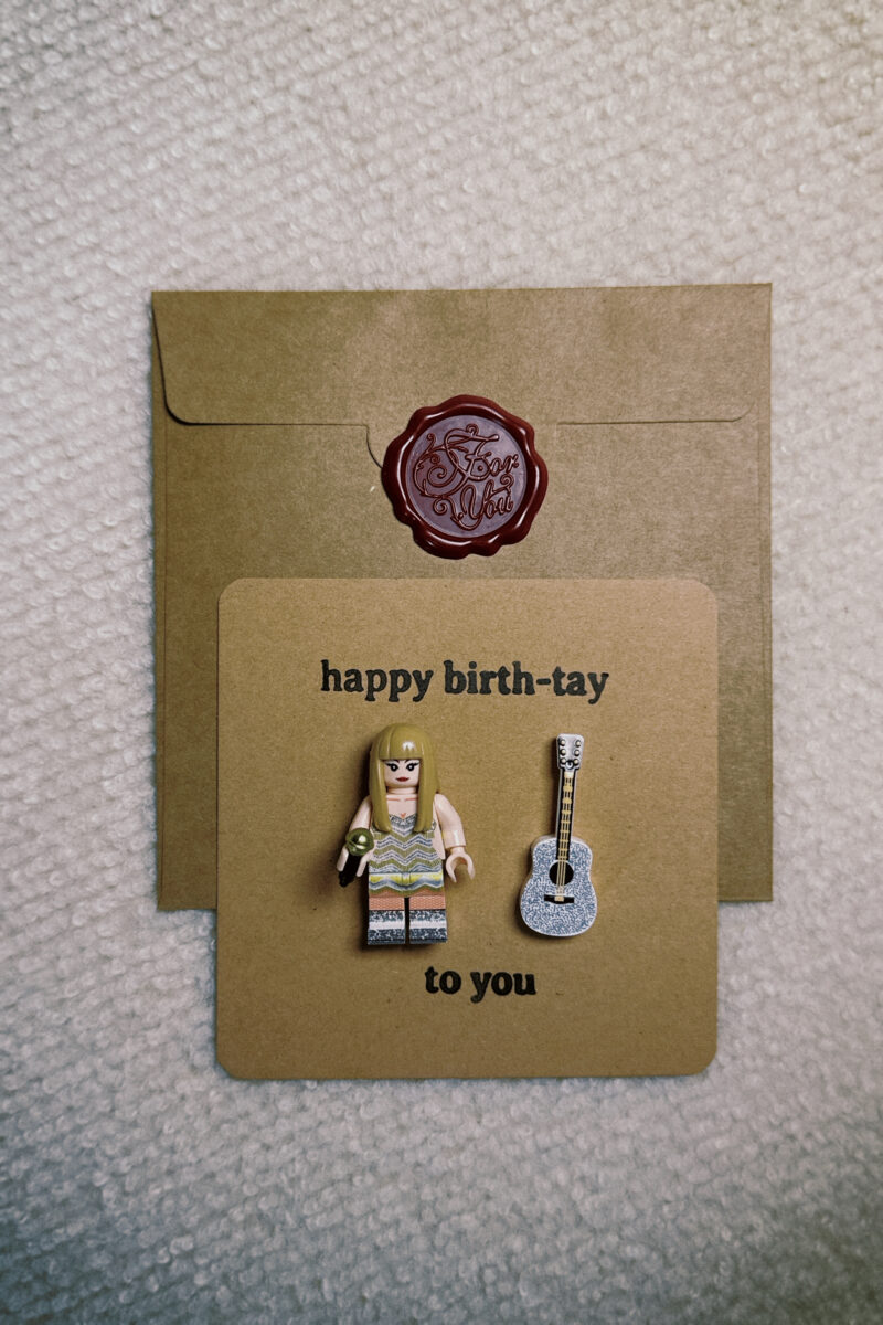 “Happy Birth-Tay” Swiftie Card – Handmade with Minifigure | #1