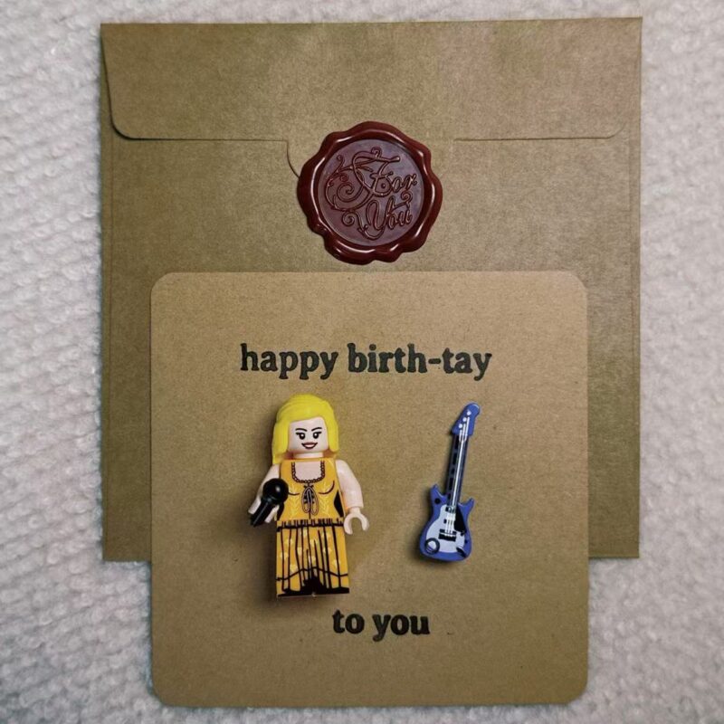 “Happy Birth-Tay” Swiftie Card – Handmade with Minifigure | #11