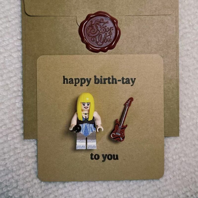 “Happy Birth-Tay” Swiftie Card – Handmade with Minifigure | #12