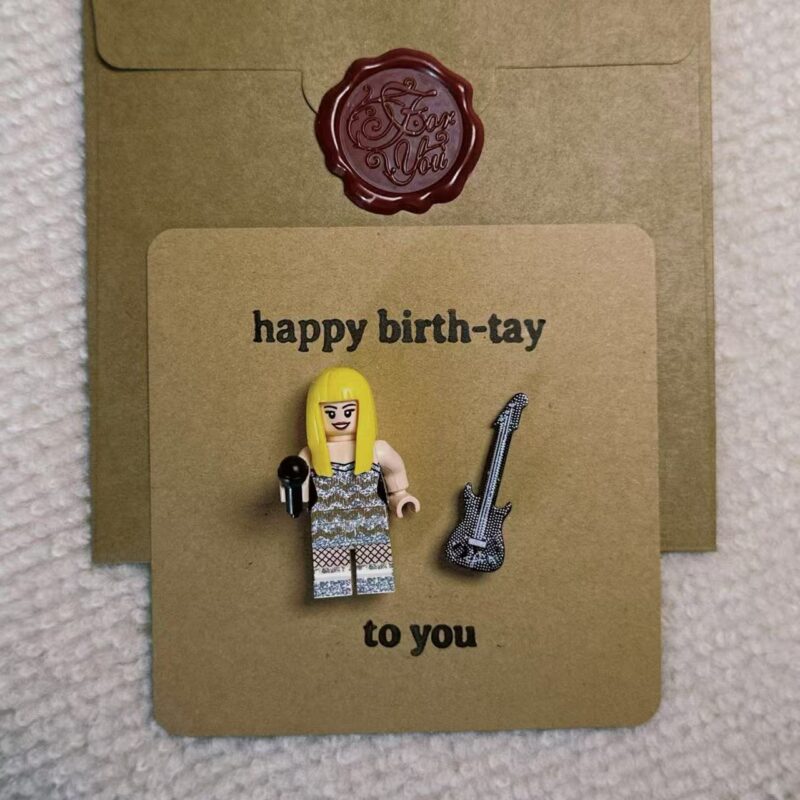 “Happy Birth-Tay” Swiftie Card – Handmade with Minifigure | #16