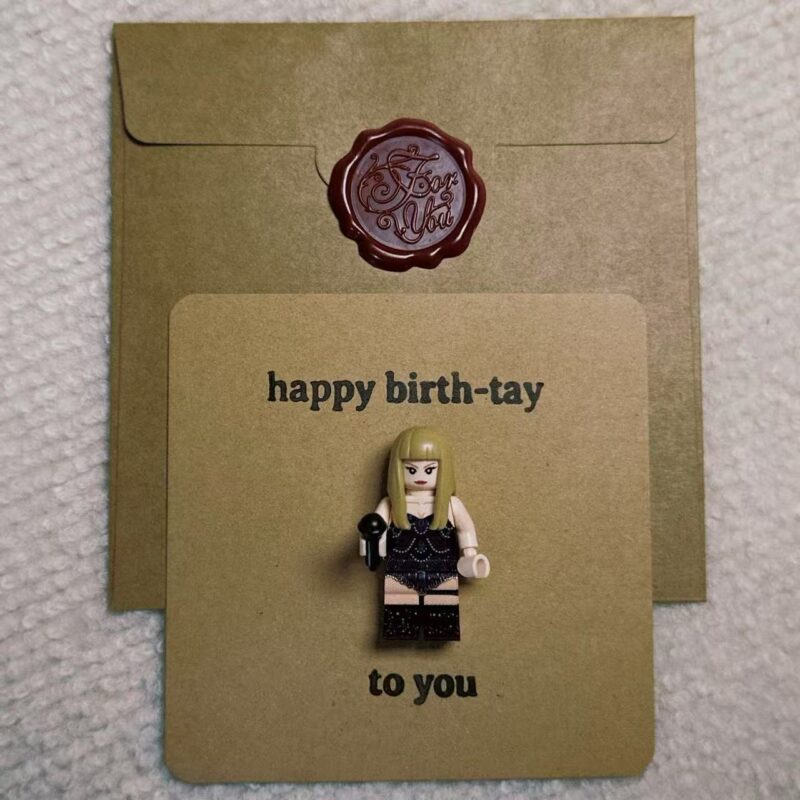 “Happy Birth-Tay” Swiftie Card – Handmade with Minifigure | #6