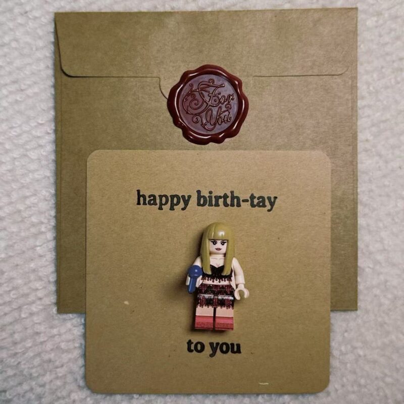 “Happy Birth-Tay” Swiftie Card – Handmade with Minifigure | #8