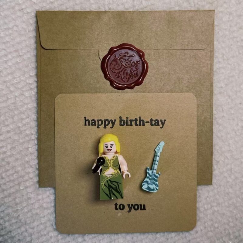 “Happy Birth-Tay” Swiftie Card – Handmade with Minifigure | #9