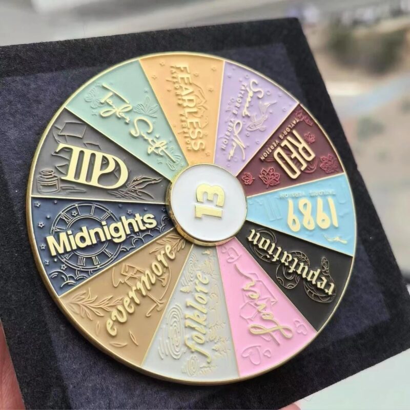 Taylor Swift Album Wheel Metal Fridge Magnet Rotating - High-Quality Collectible Gift, 5cm diameter, showcasing 13 iconic albums including Midnights and Evermore, crafted from durable metal, perfect for Swiftie fans and collectors.