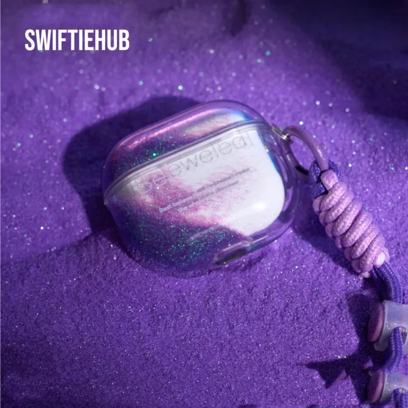 Bejeweled Purple Liquid Glitter Earphone Case | Flowing Sparkle Quicksand Case for AirPods | Matching Phone Case Available