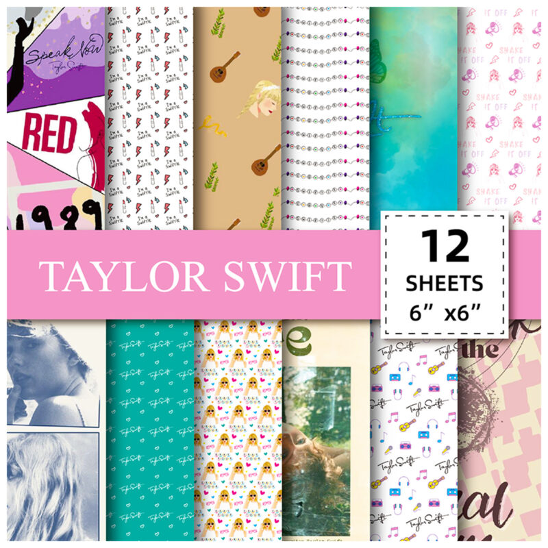 Taylor Swift Scrapbook Paper Pack | 12 Sheets 6"x6" | Swiftie-Themed Decorative Craft Paper | 160gsm Double Offset Paper | Gift for Fans, Journaling, Card Making