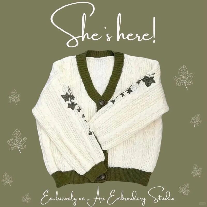 Evermore Inspired Floral & Ivy Embroidery Taylor Swift Cardigan – Folklorian Aesthetic Knit