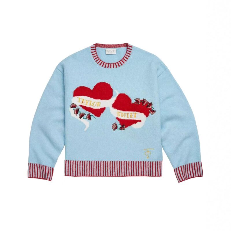 Taylor Swift Album Heart Sweater Replica - Blue & Red Holiday Knit Pullover