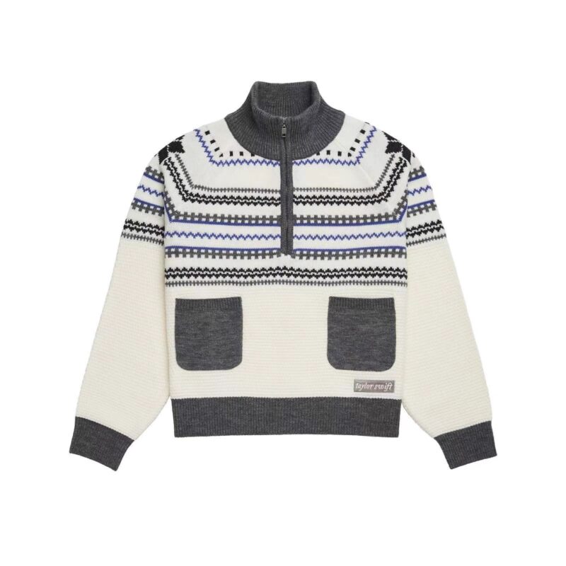 Folklore Holiday Striped Quarter-Zip Sweater | Fair Isle Knit Pullover