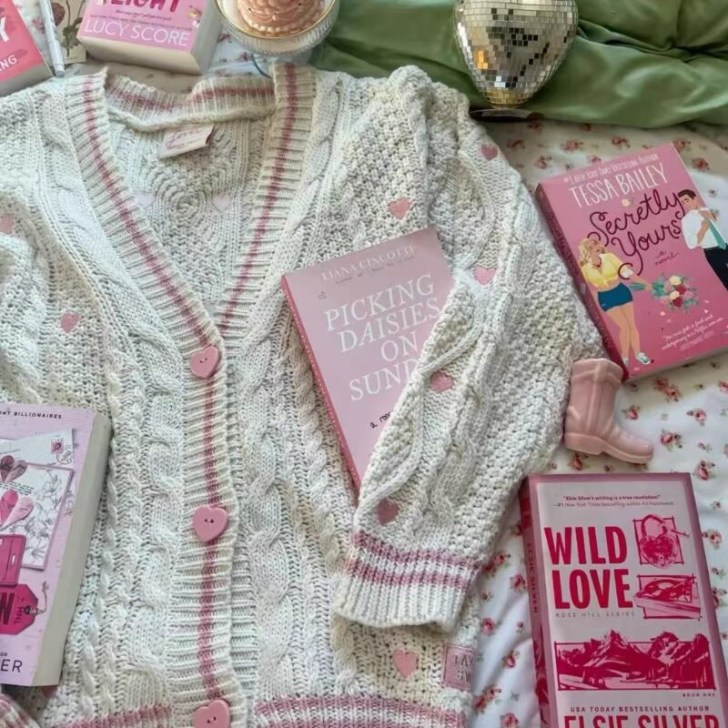 Lover Inspired Pink Heart Embroidery Knit Cardigan