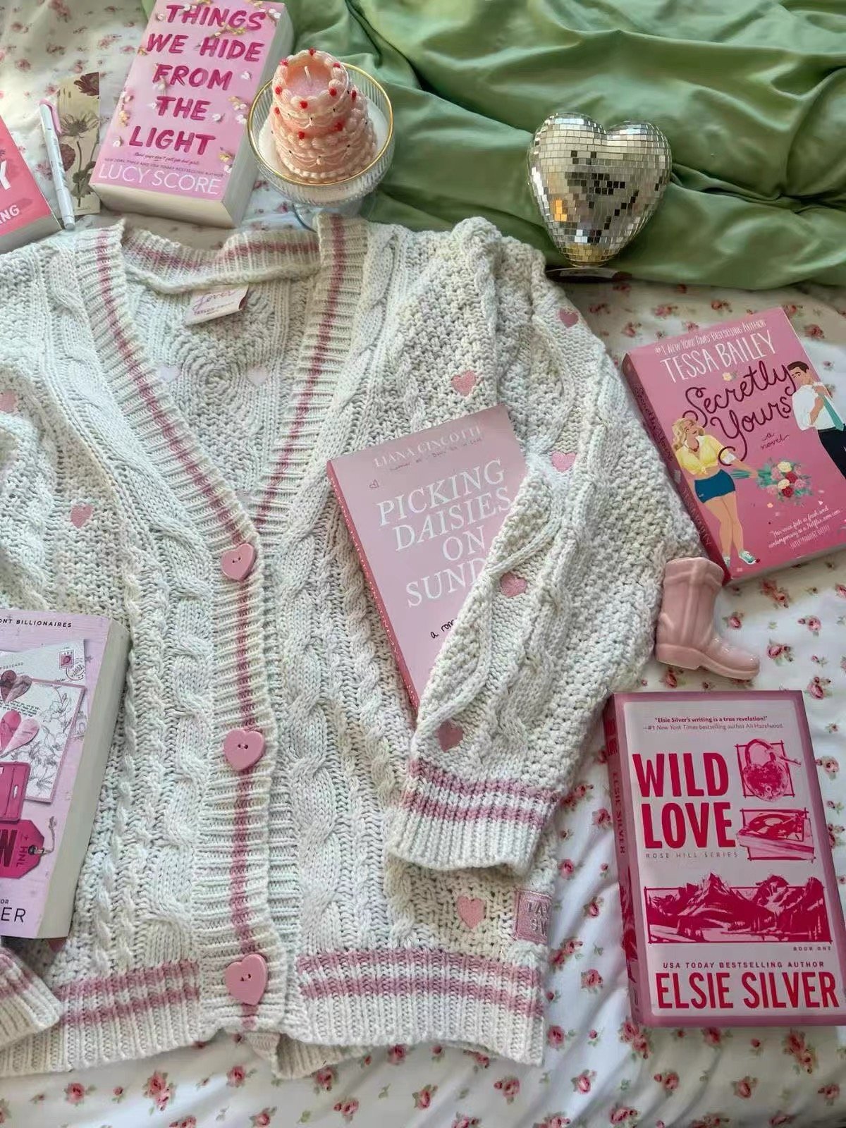 Lover Inspired Pink Heart Embroidery Knit Cardigan