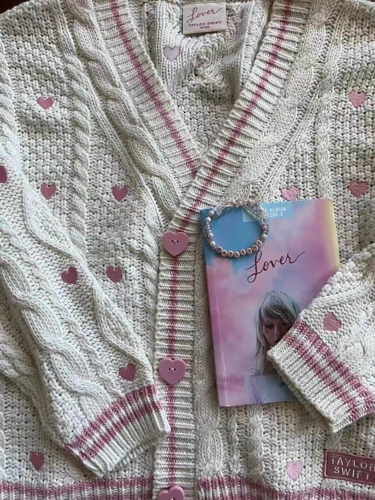 Lover Inspired Pink Heart Embroidery Knit Cardigan - Image 2