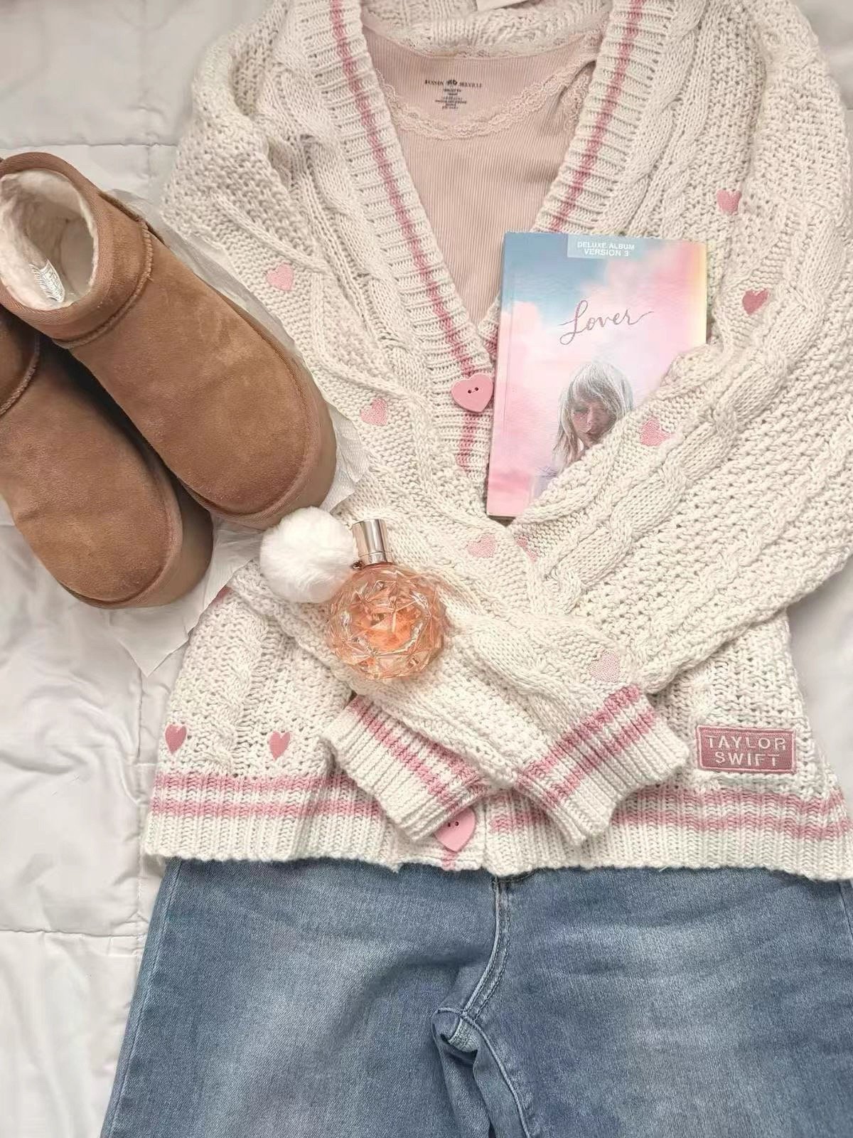 Lover Inspired Pink Heart Embroidery Knit Cardigan - Image 5