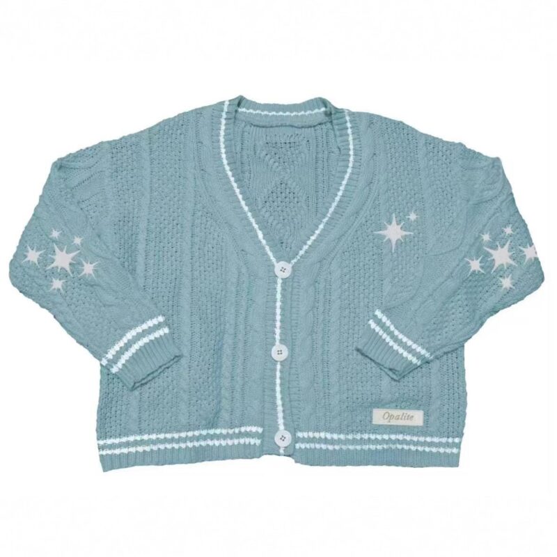 Opalite Inspired Sky Blue Star Embroidery Knit Cardigan
