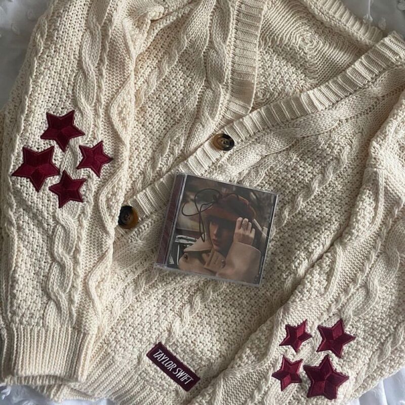 RED (Taylor’s Version) Inspired Star Cardigan – Cream & Maroon
