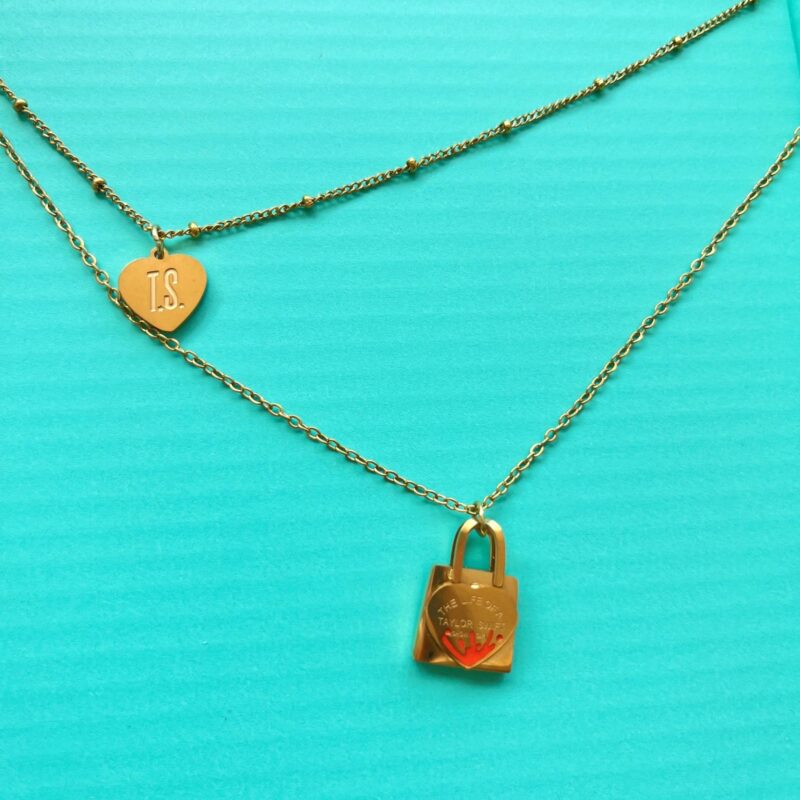 "Life of a Showgirl" Double Layered Lock & Heart Necklace - 18k Gold Plated