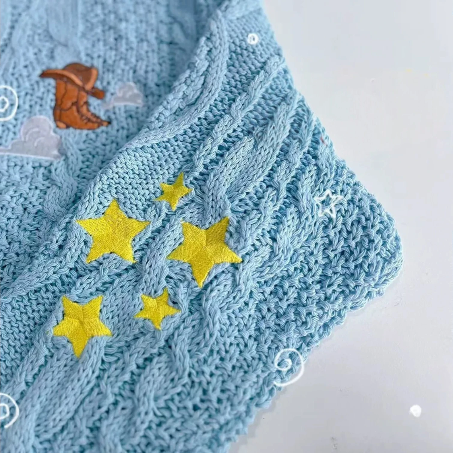 Star & Cowboy Boot Embroidered Cardigan | Cable Knit V-Neck Sweater - Image 3