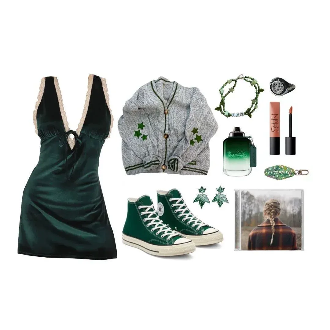 Evermore Inspired Star Cardigan | Gray Cable Knit with Dark Green Embroidered Stars | Cozy Casual Outerwear - Image 4