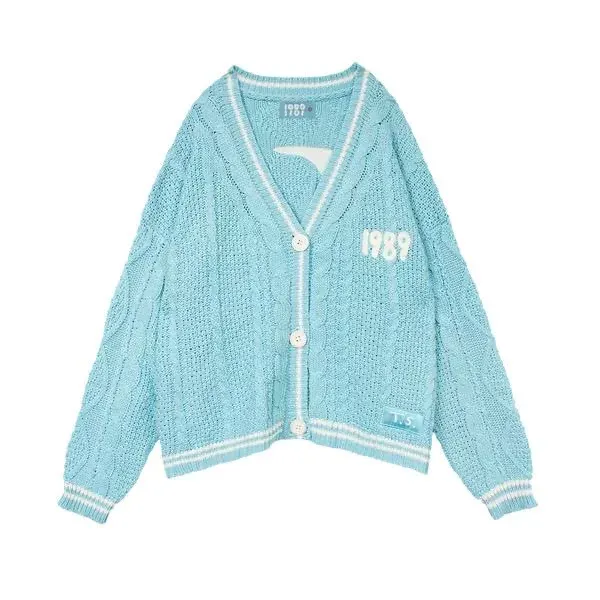 1989 Era Inspired Seagull Cable Knit Cardigan | Powder Blue Sweater