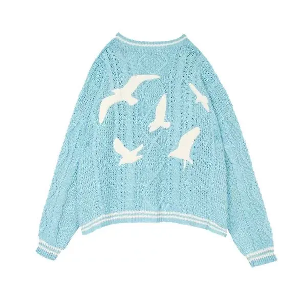 1989 Era Inspired Seagull Cable Knit Cardigan | Powder Blue Sweater - Image 3