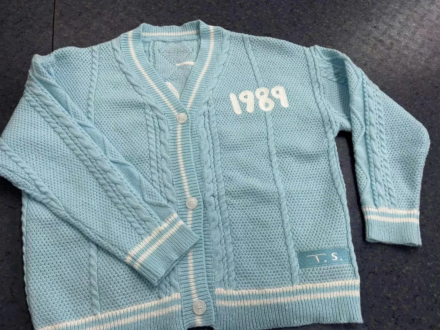 1989 Era Inspired Seagull Cable Knit Cardigan | Powder Blue Sweater - Image 4
