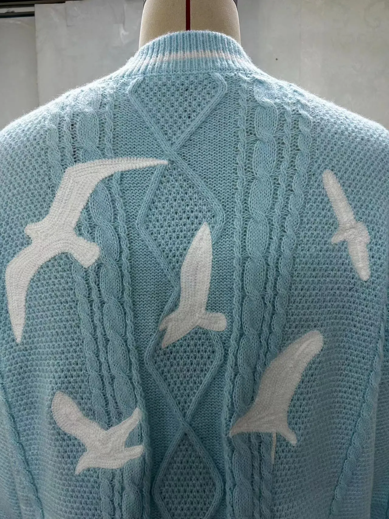 1989 Era Inspired Seagull Cable Knit Cardigan | Powder Blue Sweater - Image 7
