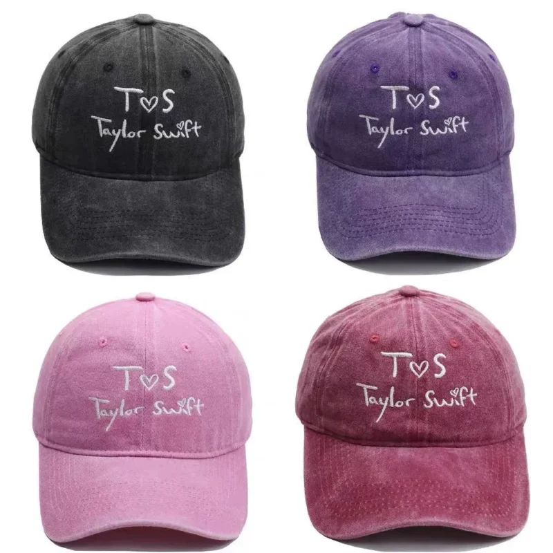 Embroidered Baseball Cap | "T ♥ S" Washed Denim Hat | Vintage Distressed Style