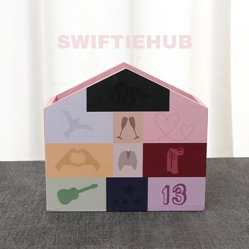 Eras Inspired House-Shaped Wooden Storage Box | Symbol Grid Makeup Organizer