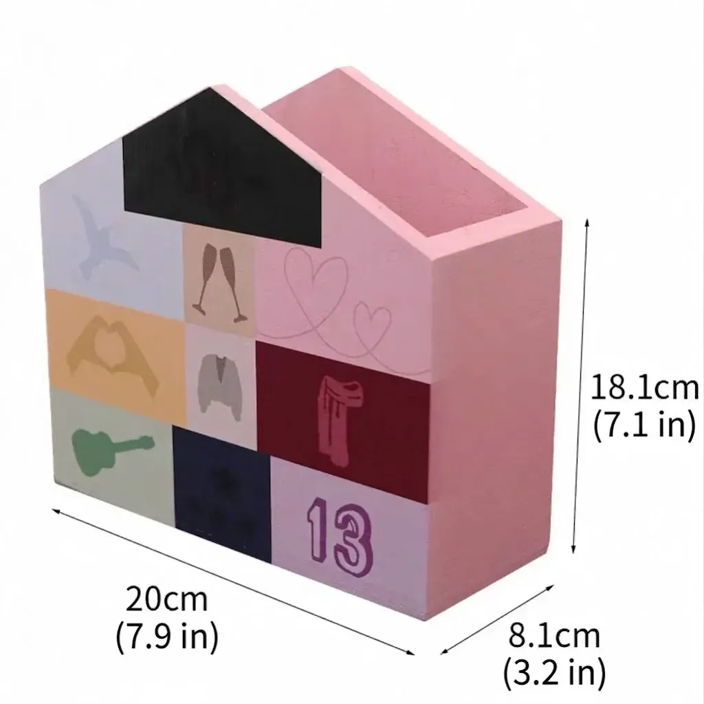Eras Inspired House-Shaped Wooden Storage Box | Symbol Grid Makeup Organizer - Image 5