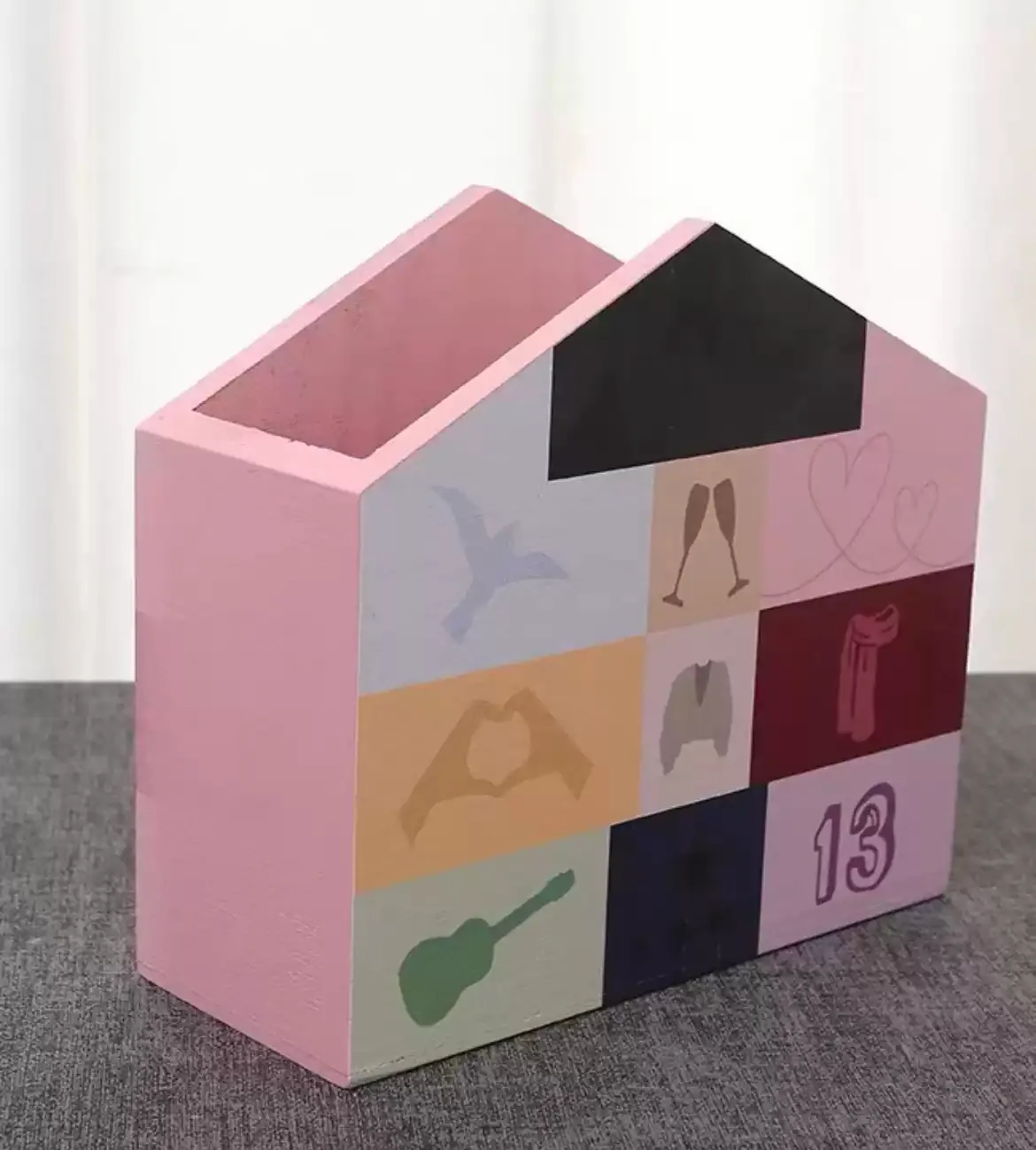 Eras Inspired House-Shaped Wooden Storage Box | Symbol Grid Makeup Organizer - Image 2