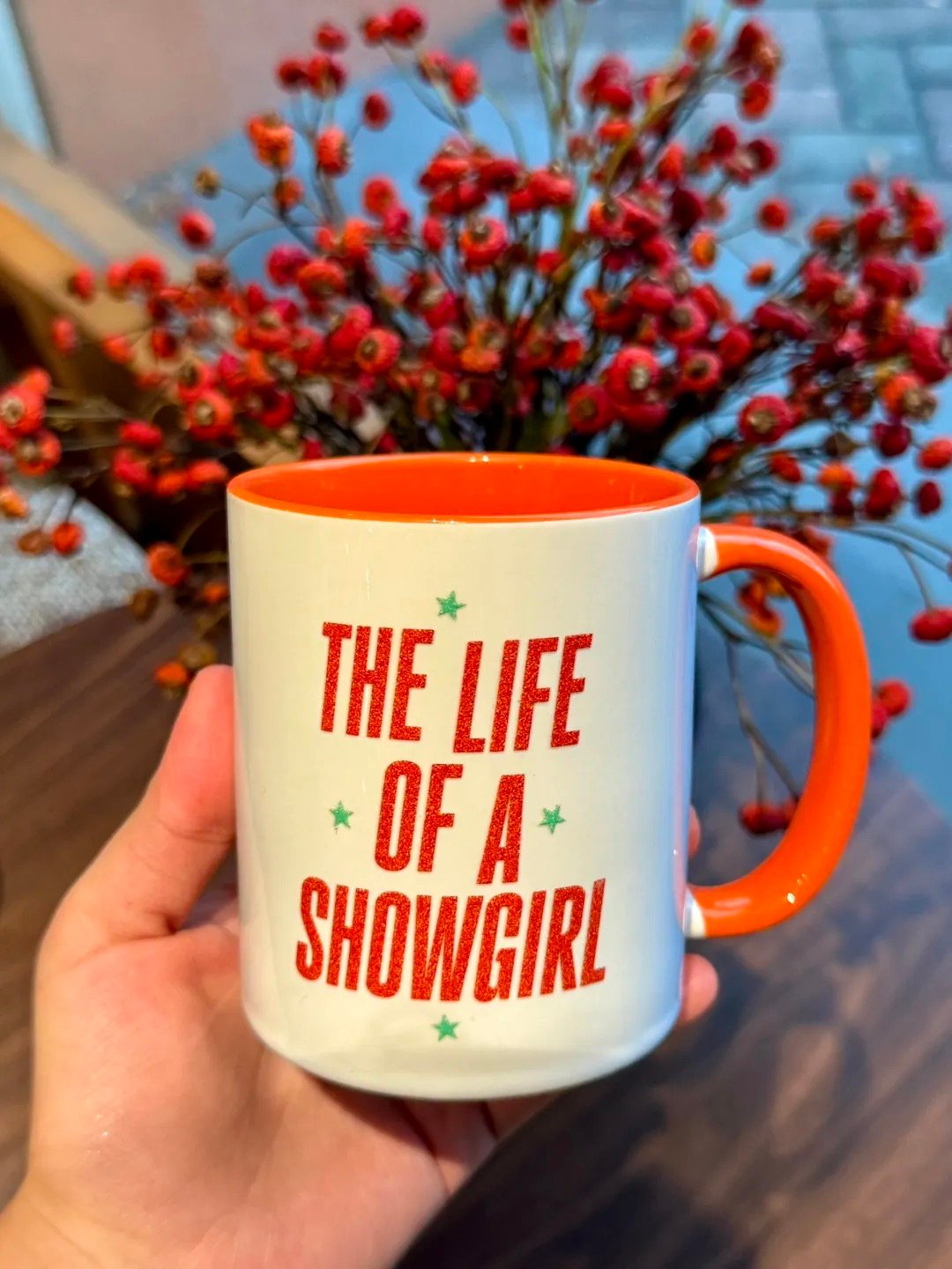 The Life of a Showgirl Era Inspired Mug | Orange Handle & Interior | Ceramic Coffee Cup - Image 3