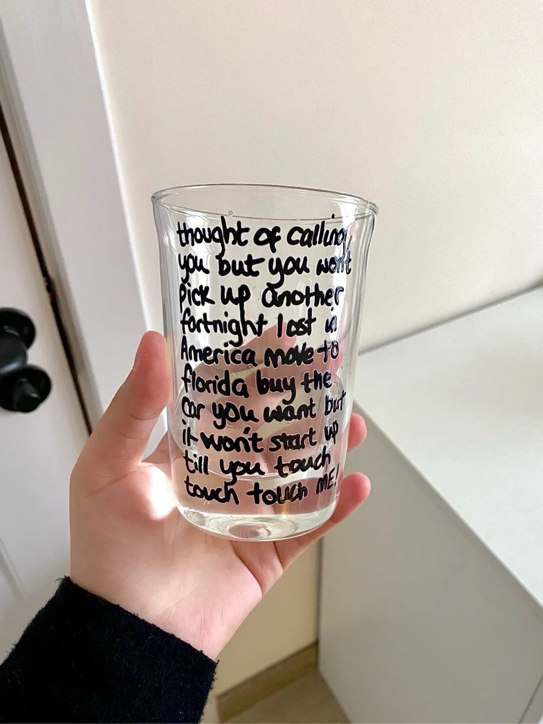 Fortnight Lyric Inspired Glass Cup | Handwritten Style Design | Borosilicate Iced Coffee Glass - Image 3