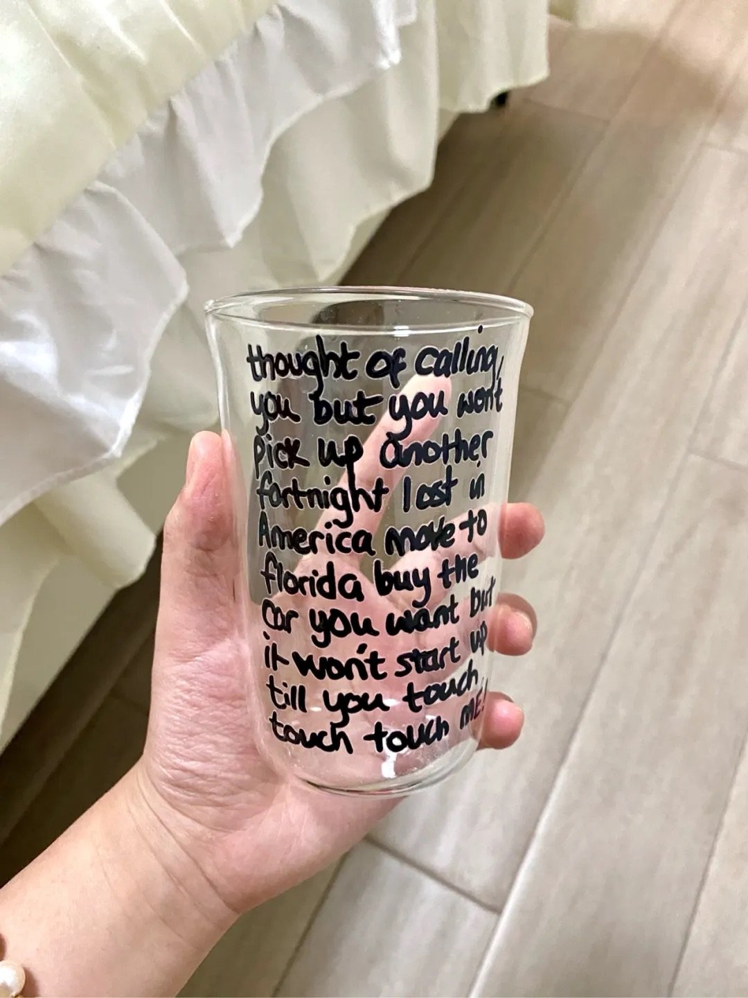 Fortnight Lyric Inspired Glass Cup | Handwritten Style Design | Borosilicate Iced Coffee Glass - Image 6