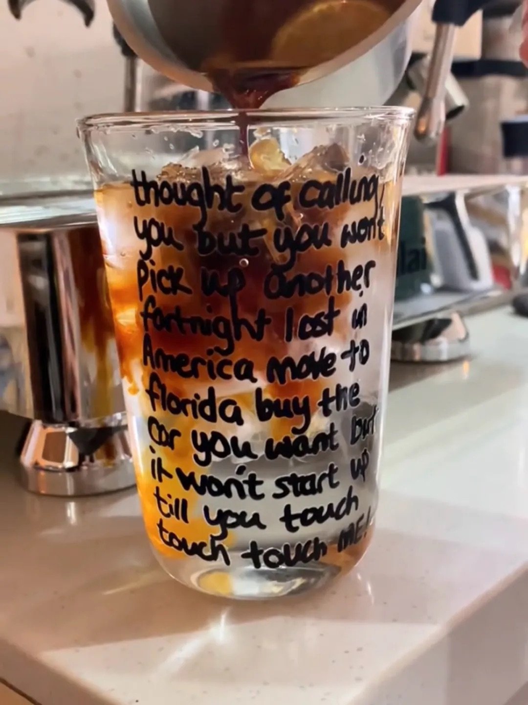Fortnight Lyric Inspired Glass Cup | Handwritten Style Design | Borosilicate Iced Coffee Glass - Image 7