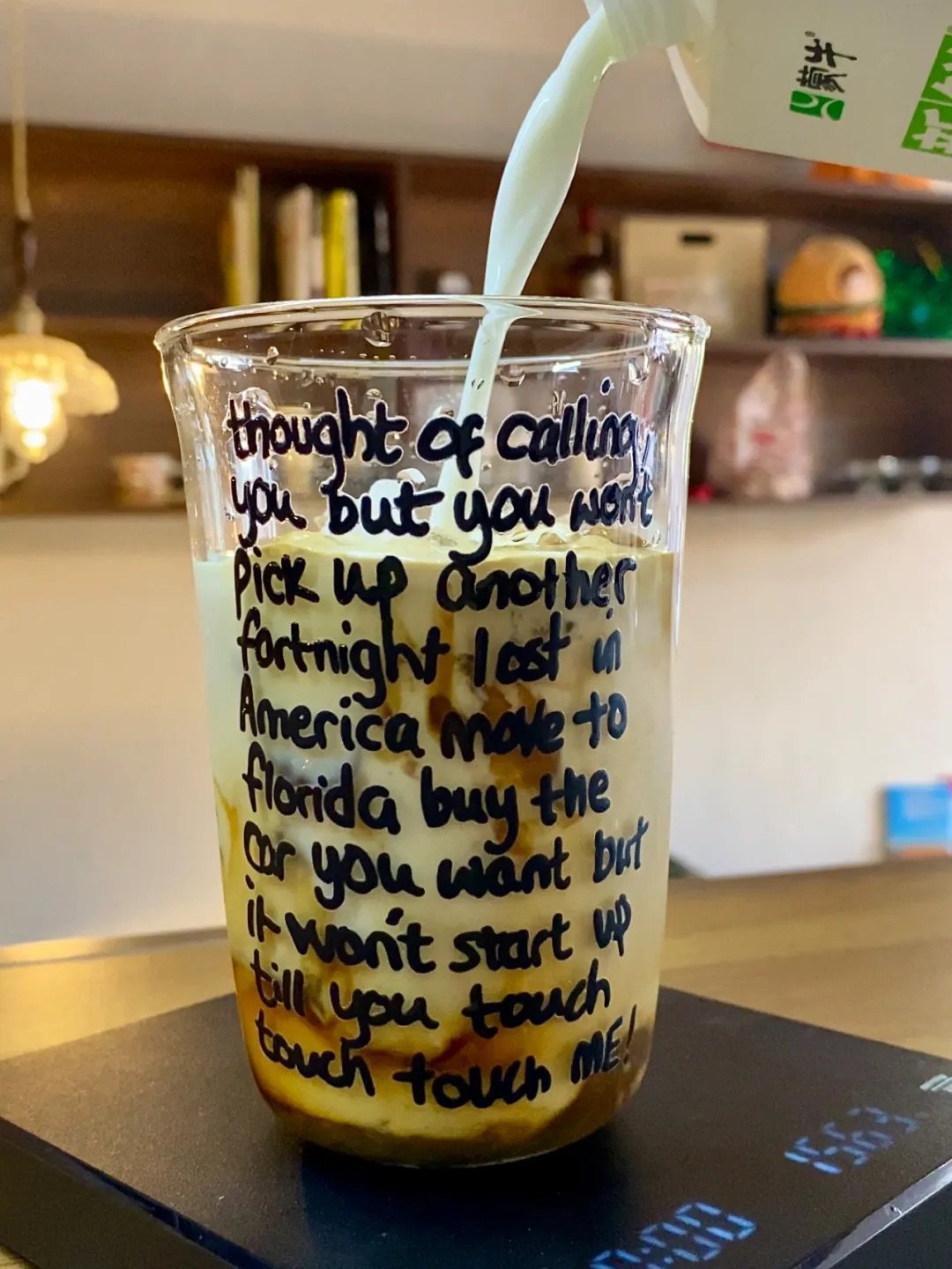 Fortnight Lyric Inspired Glass Cup | Handwritten Style Design | Borosilicate Iced Coffee Glass - Image 10