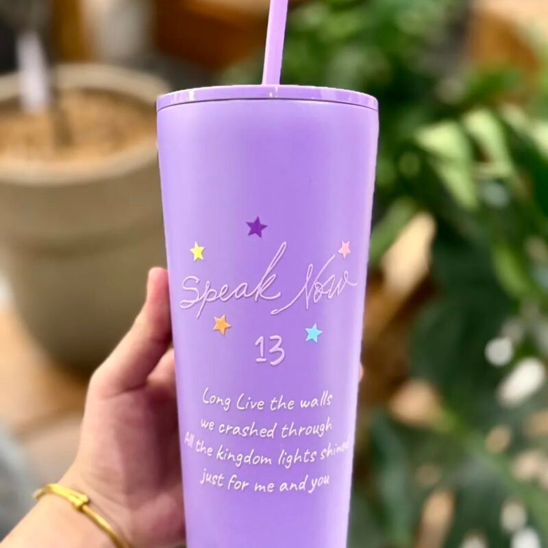 Speak Now Era Inspired Tumbler | Purple Stars Design | 24 oz (710ml) Insulated Stainless Steel Cup with Straw