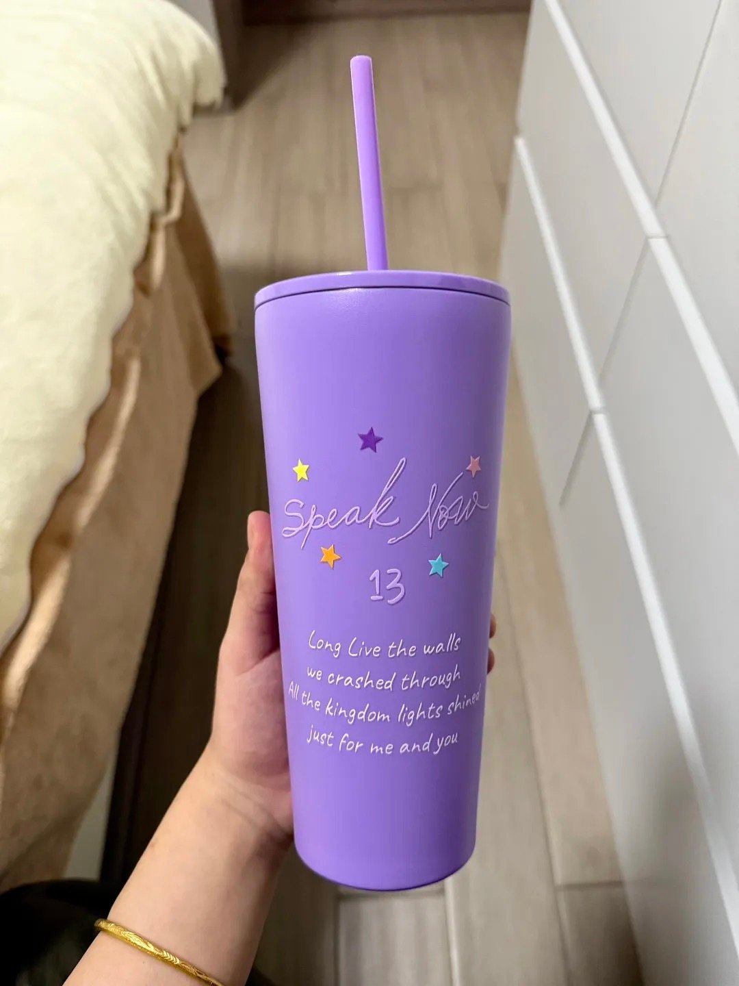 Speak Now Era Inspired Tumbler | Purple Stars Design | 24 oz (710ml) Insulated Stainless Steel Cup with Straw - Image 2