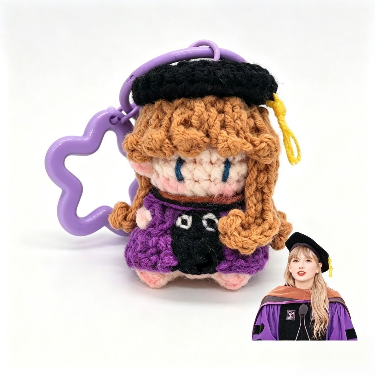 Taylor Swift Doctor Graduation Crochet Doll Charm | 1.6-2in / 4-5cm | Keychain & Bag Charm