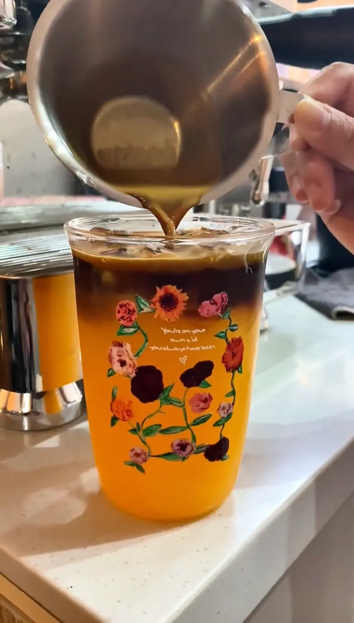 Vintage Floral Glass Cup | 16oz / 470ml Borosilicate | Iced Coffee & Matcha Cup - Image 3