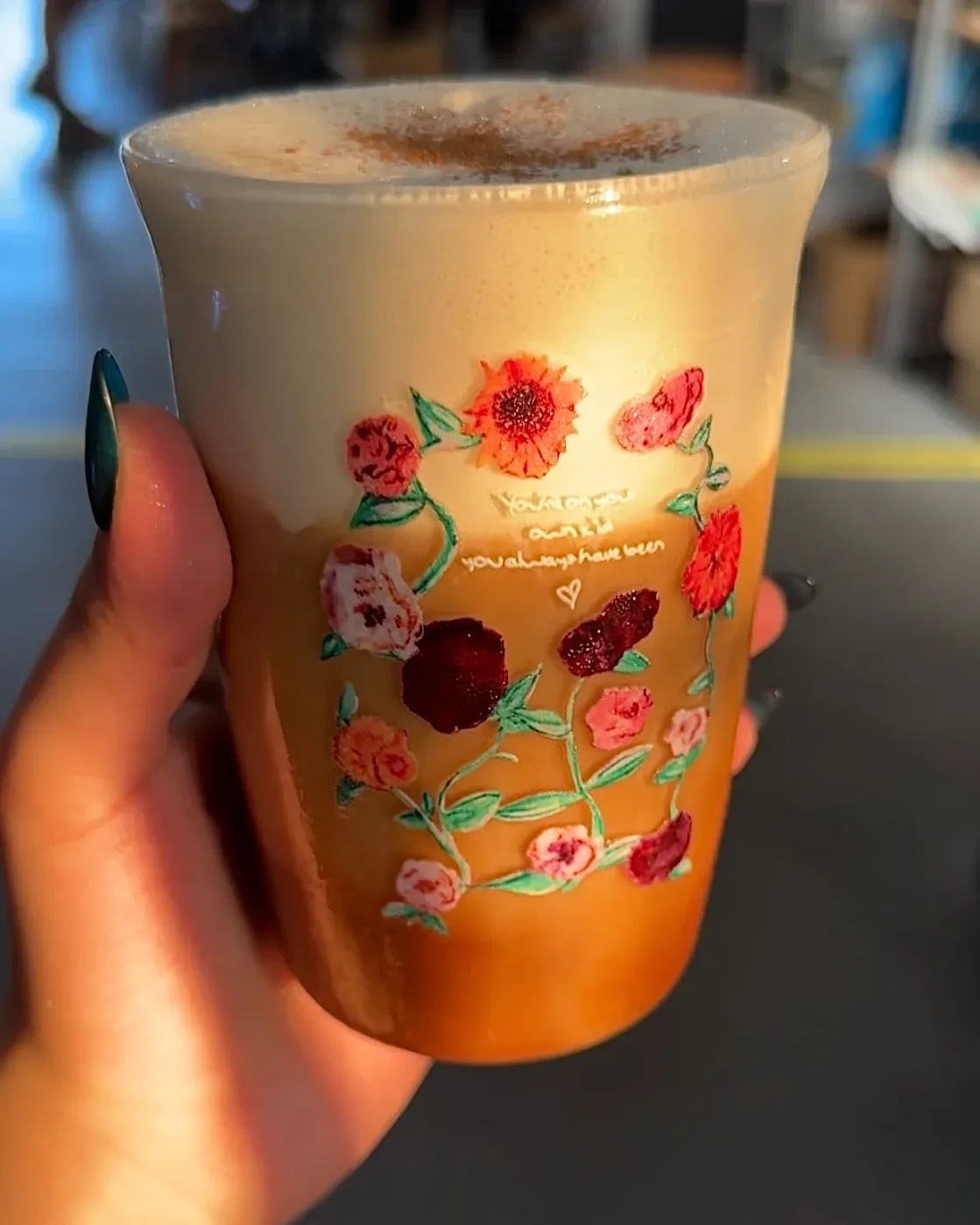 Vintage Floral Glass Cup | 16oz / 470ml Borosilicate | Iced Coffee & Matcha Cup - Image 4