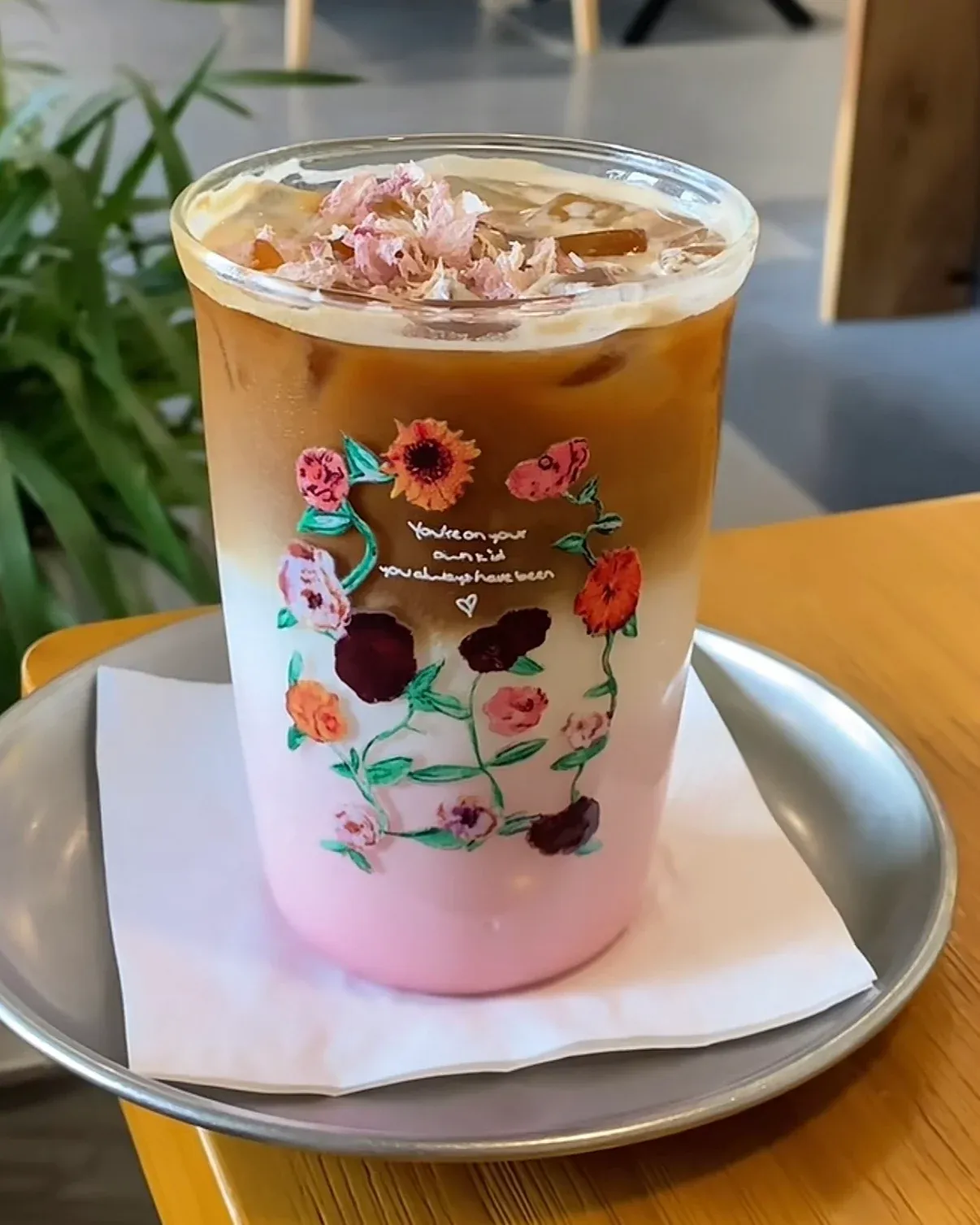 Vintage Floral Glass Cup | 16oz / 470ml Borosilicate | Iced Coffee & Matcha Cup