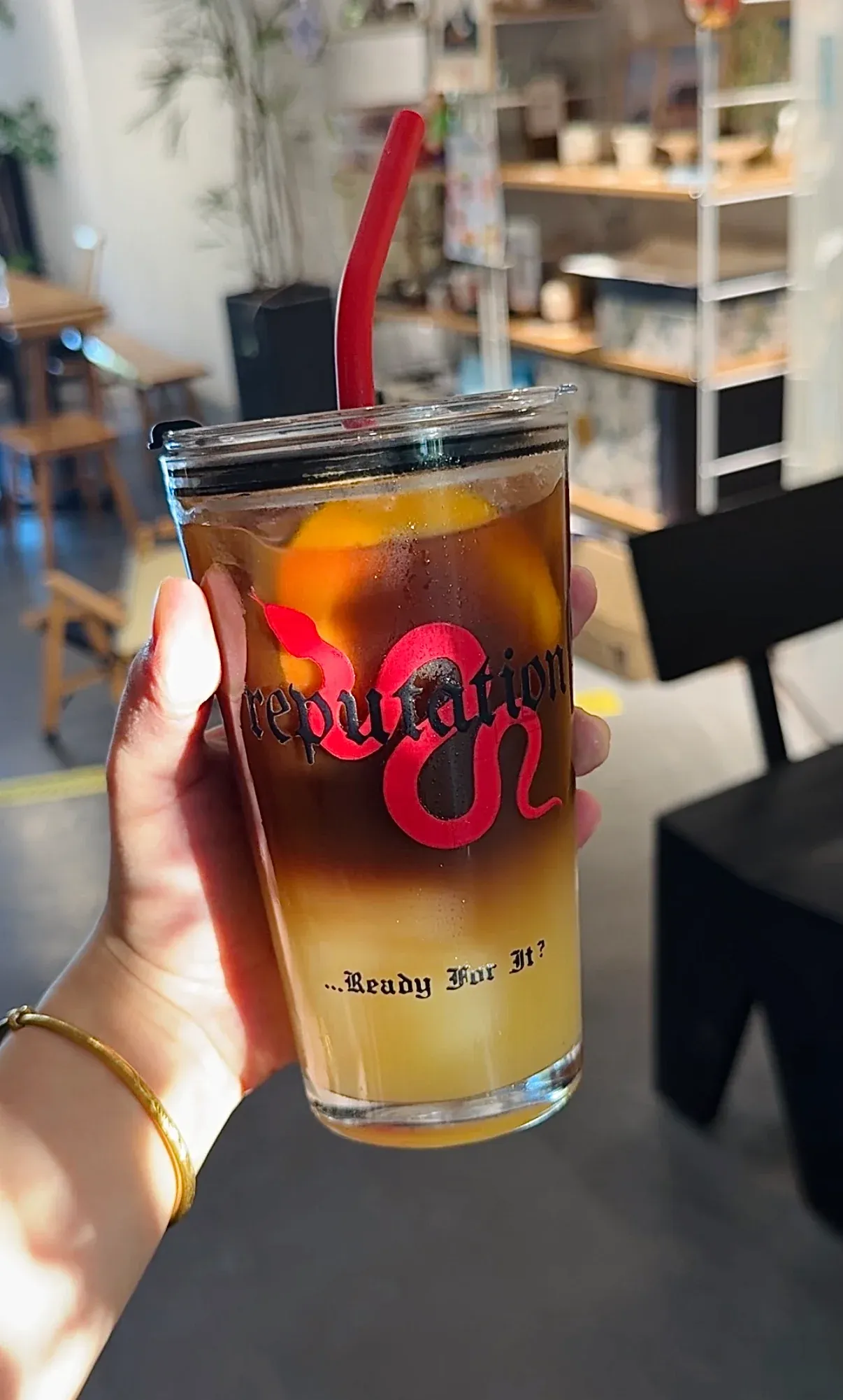 Reputation Inspired Glass Tumbler | 17.6oz / 520ml with Lid & Red Silicone Straw - Image 2