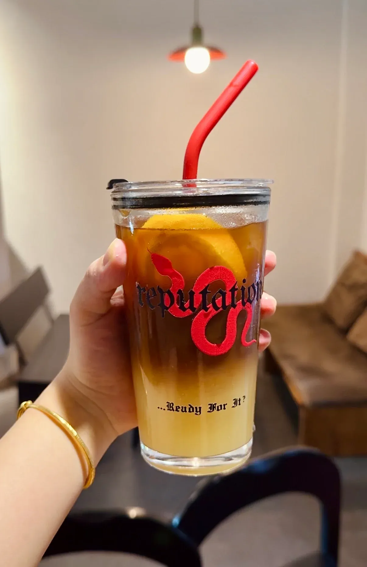 Reputation Inspired Glass Tumbler | 17.6oz / 520ml with Lid & Red Silicone Straw - Image 4