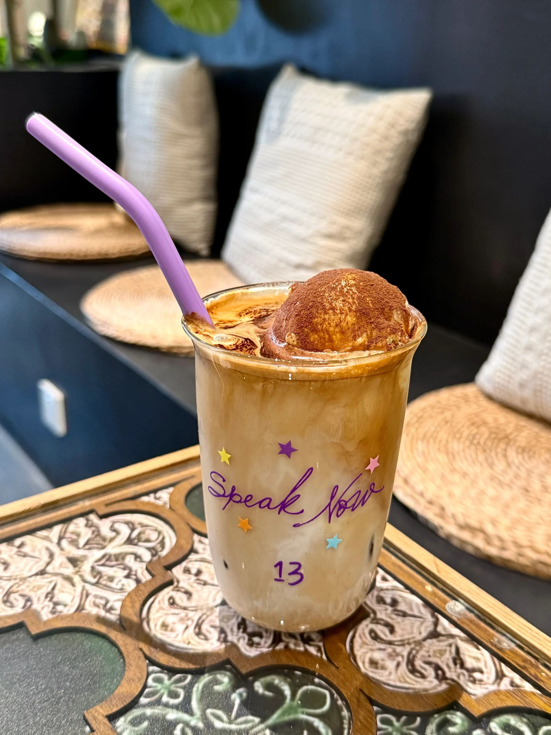Speak Now Inspired Purple Starry Glass Cup | 16oz / 470ml with Purple Silicone Straw - Image 2