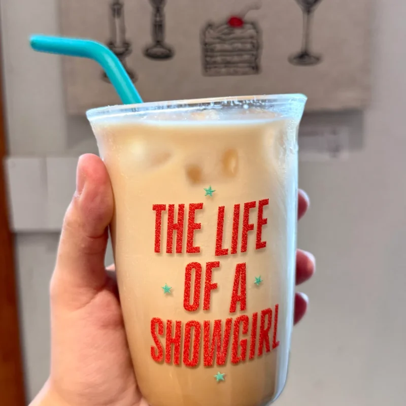 The Life of a Showgirl Inspired Orange & Aqua Glass Cup | 16oz / 470ml with Teal Silicone Straw