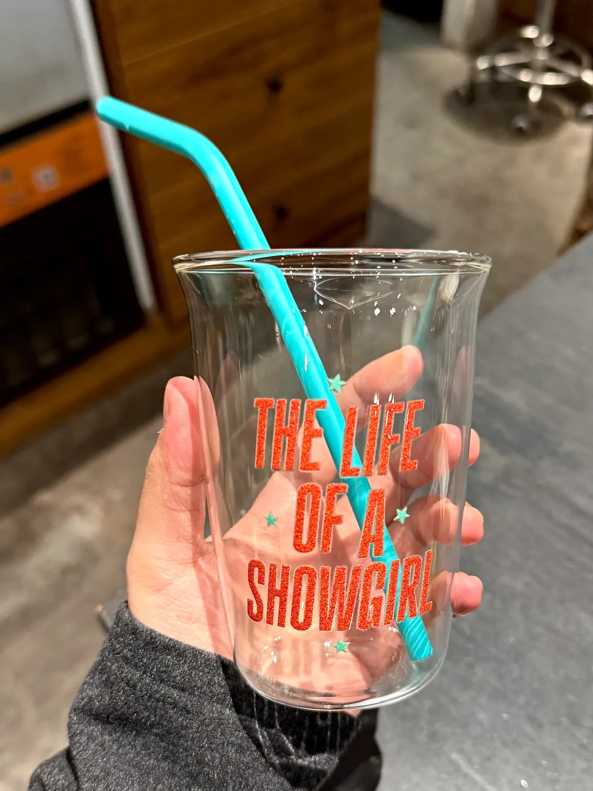 The Life of a Showgirl Inspired Orange & Aqua Glass Cup | 16oz / 470ml with Teal Silicone Straw - Image 4