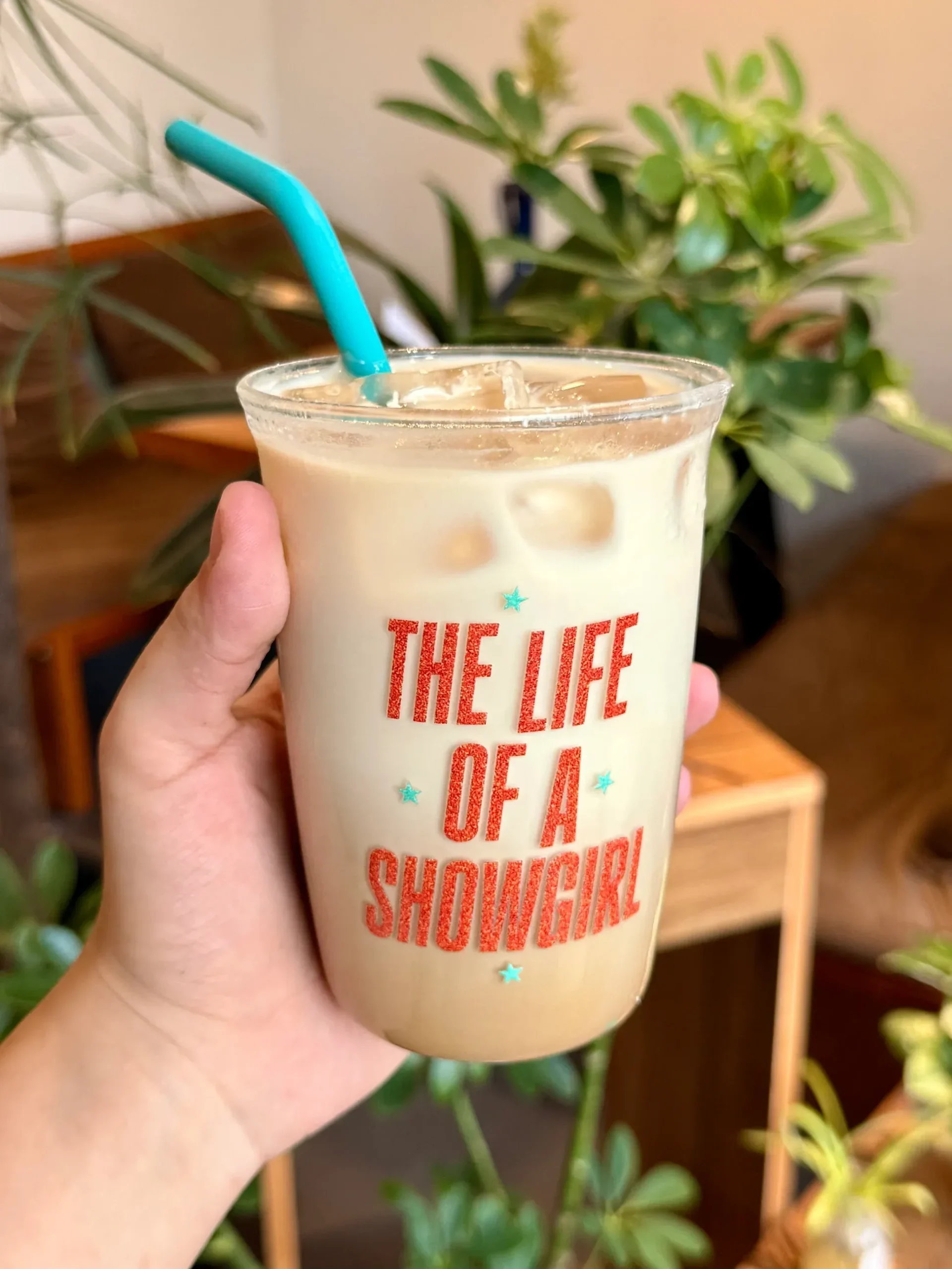 The Life of a Showgirl Inspired Orange & Aqua Glass Cup | 16oz / 470ml with Teal Silicone Straw - Image 3