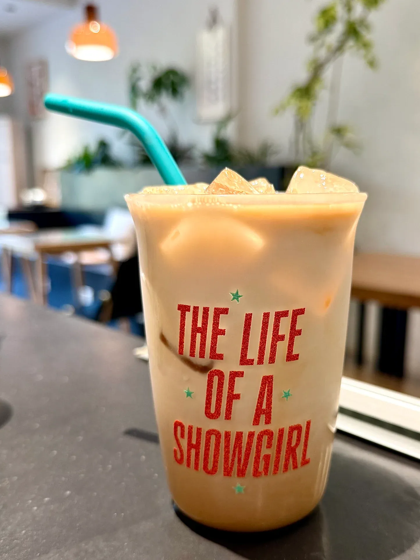 The Life of a Showgirl Inspired Orange & Aqua Glass Cup | 16oz / 470ml with Teal Silicone Straw - Image 2