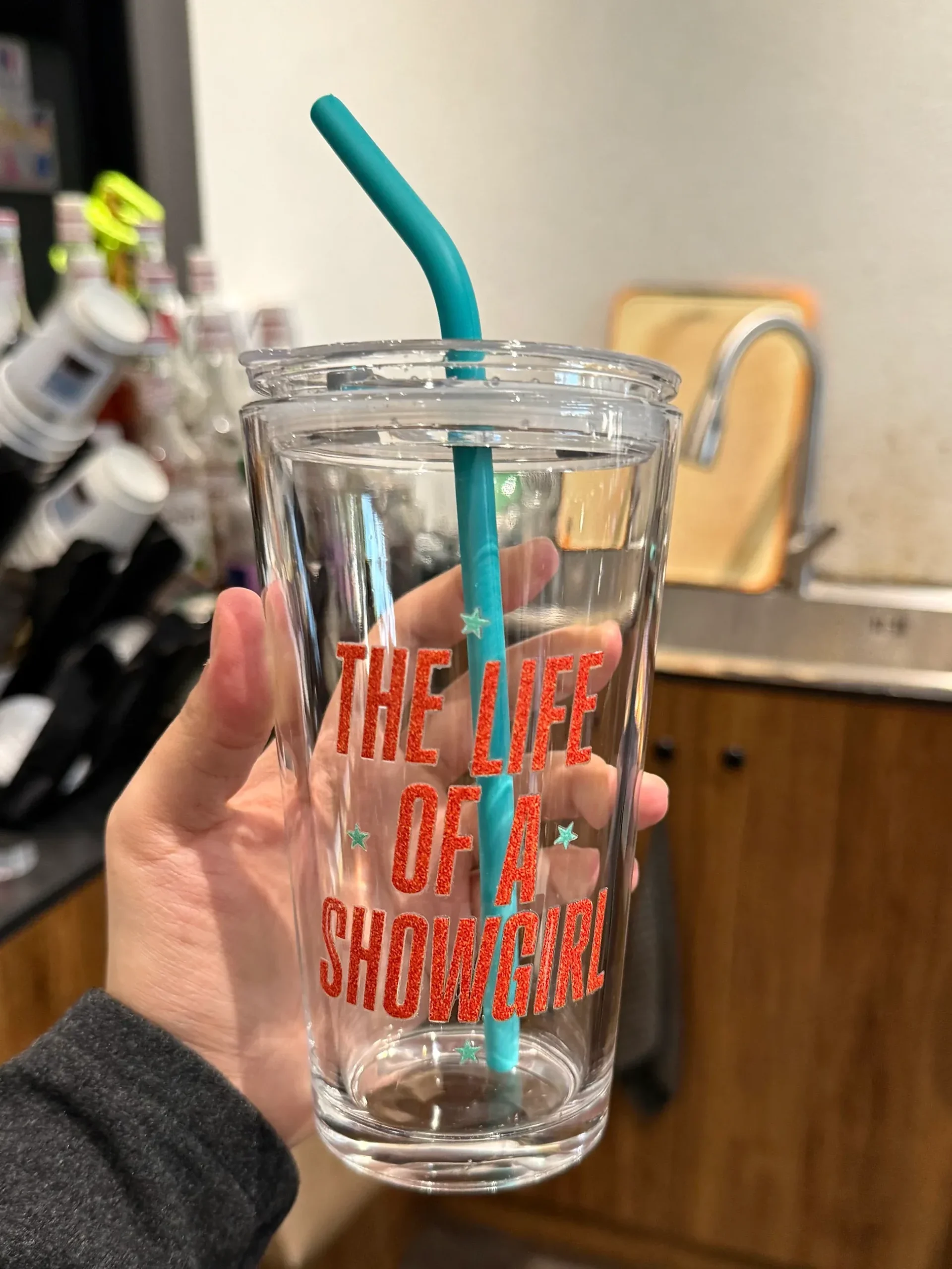 The Life of a Showgirl Inspired Orange & Aqua Glass Cup | 17.6oz / 520ml with Teal Silicone Straw - Image 4