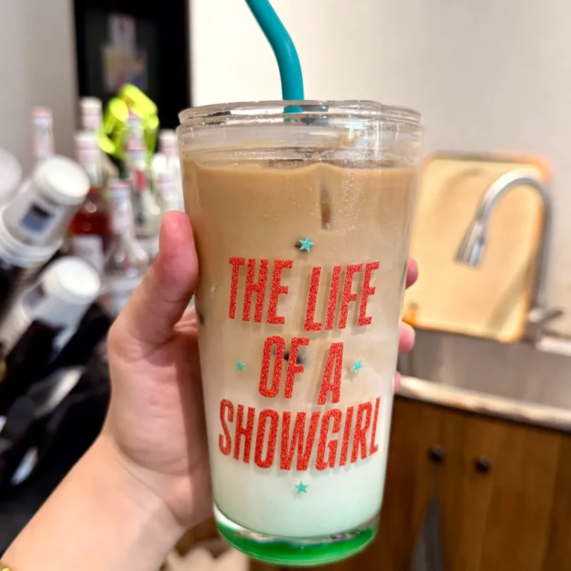 The Life of a Showgirl Inspired Orange & Aqua Glass Cup | 17.6oz / 520ml with Teal Silicone Straw